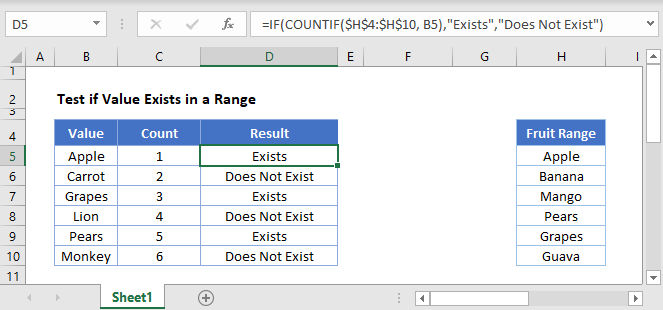 Test if Value Exists in a Range main Function