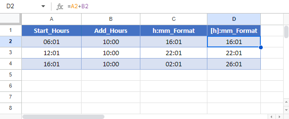 Total Time in Google Sheets