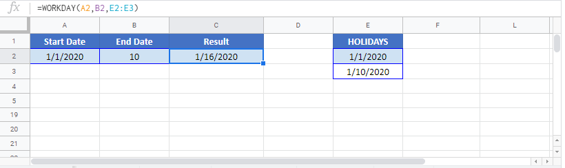 WORKDAY Google Sheet