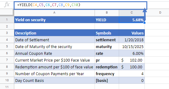 YIELD Function in Google Sheets