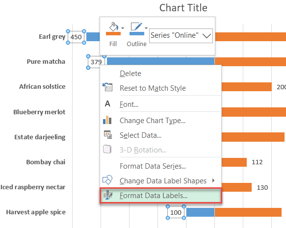 Centering data labels in Excel