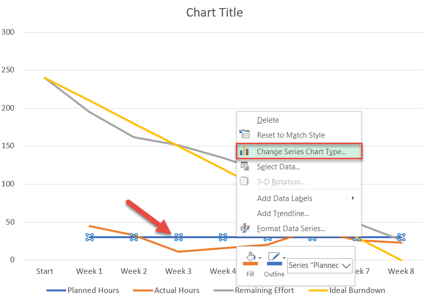 How to change series chart type in Excel