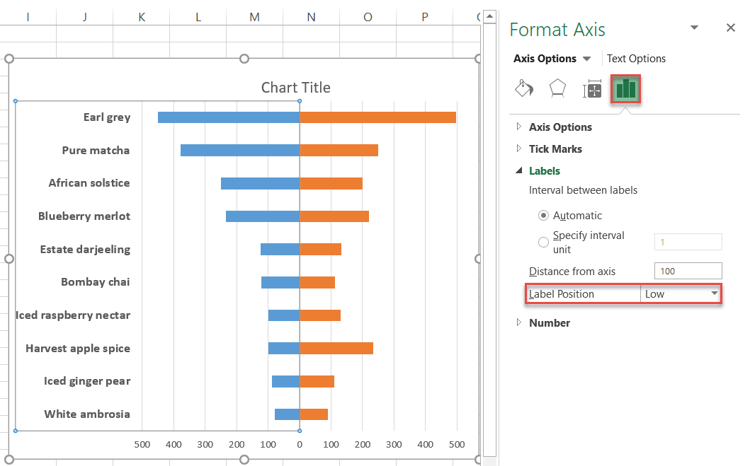 Changing the position of data labels in Excel