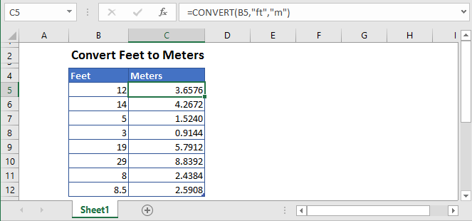 Tentakel De vreemdeling schot Convert Feet to Meters in Excel & Google Sheets - Automate Excel