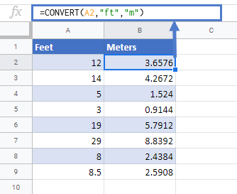 convert ft to meters google sheets