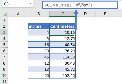 convert inches to cm