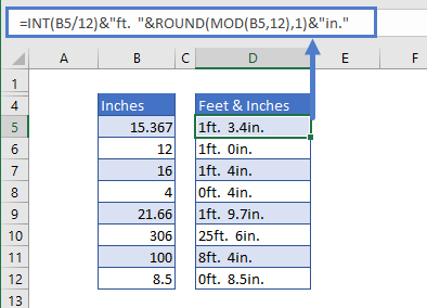 Convert inches to feet and inches with Labels