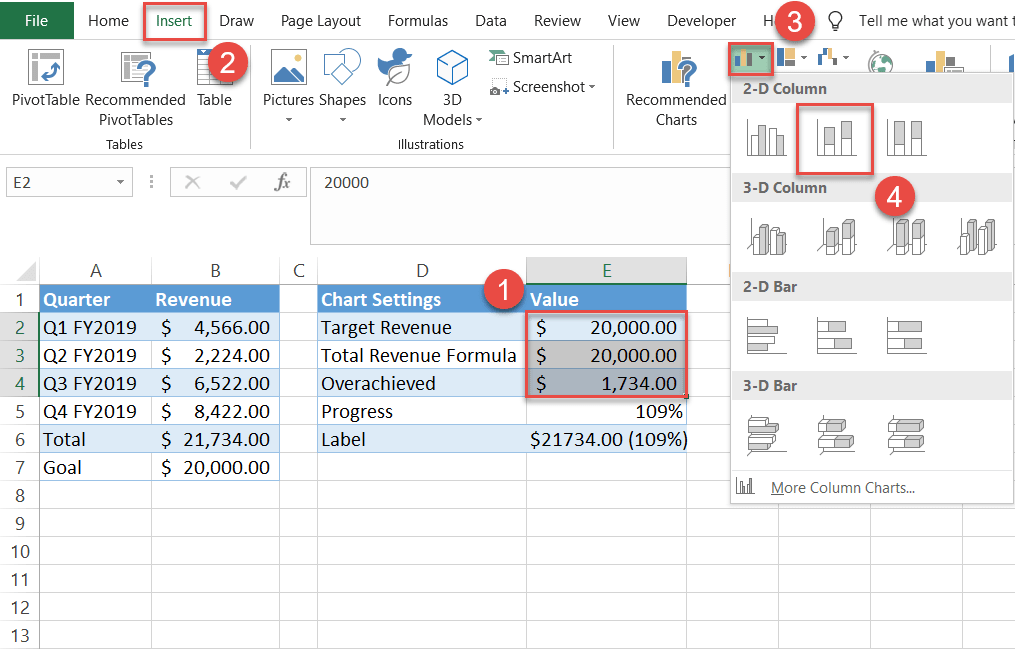 Creating a stacked column chart in Excel
