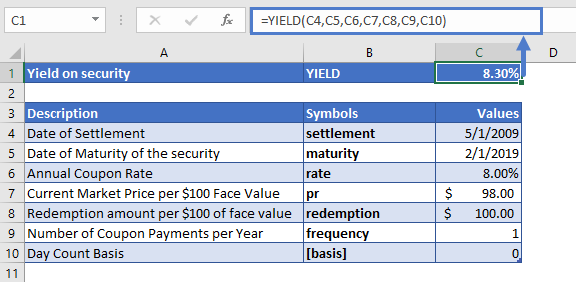 Excel YIELD Function Example 2