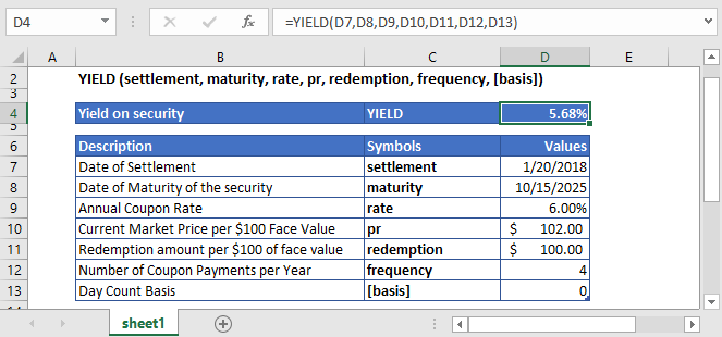 Excel YIELD Function