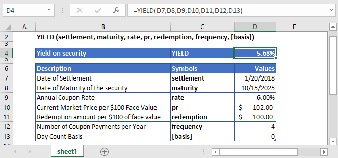 Yield Function Calc Bond Yield Excel Vba G Sheets Automate Excel