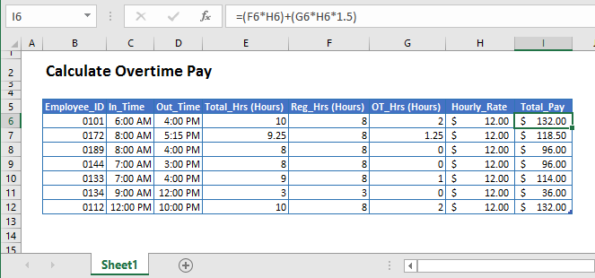 excel overtime formula