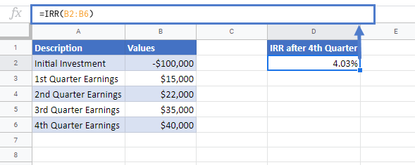 IRR Function Google Sheets