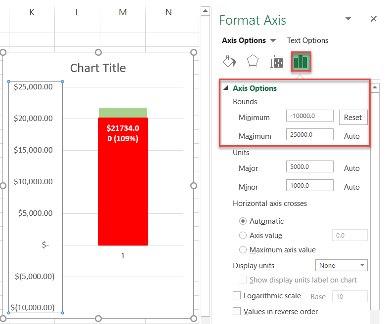 Modifying the primary axis scale ranges in Excel