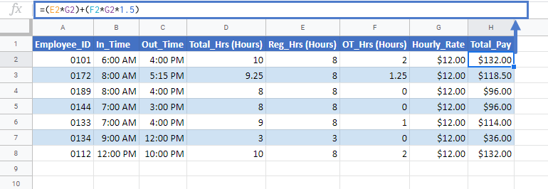 overtime calculation google sheets