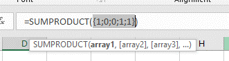 sumproduct double unary count any cells with text 2