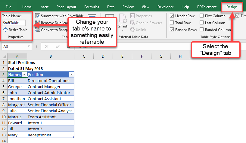 total table cells change table name