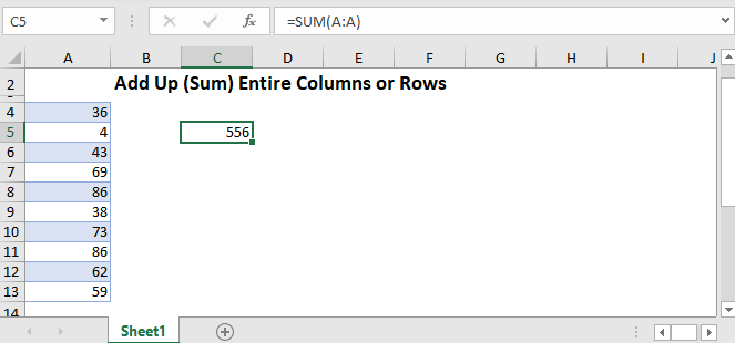 Add Up Entire Column Rows in Excel