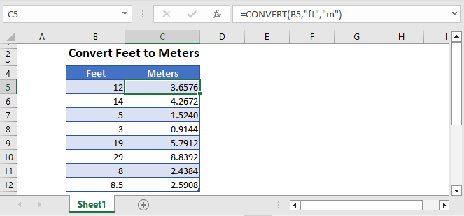 Convert Feet to Meters Main Function