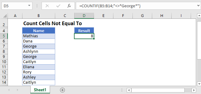 Count Cells Not Equal To in Excel