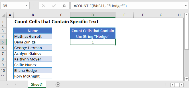 Count Cells that Contain Specific Text in Excel