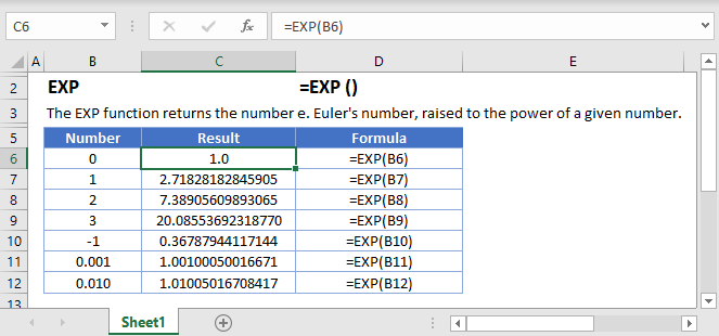 Exp Function Exponential Value In Excel Vba Goggle Sheets Automate Excel