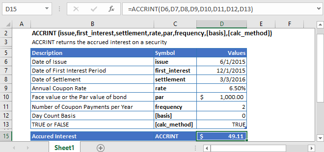 ACCRINT Excel Function