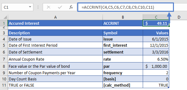 ACCRINT function Example 1