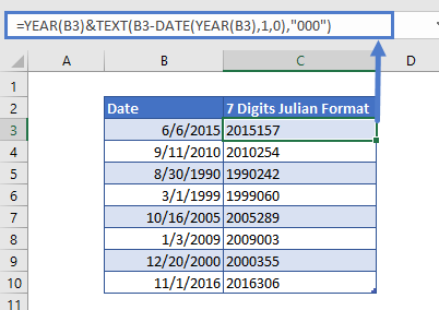 Convert Date to 7 digits Julian Format