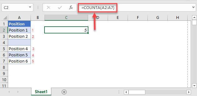 count non blank cells counta function