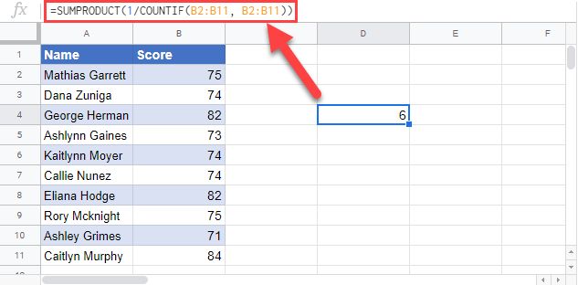 count unique values google sheets