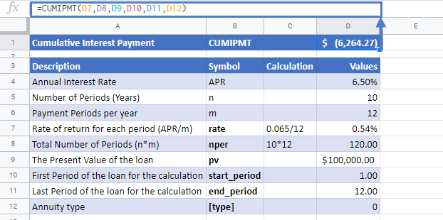 cumipmt function google sheets