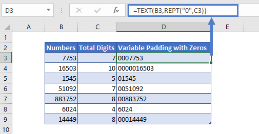 Variable Padding with Zeros in Excel