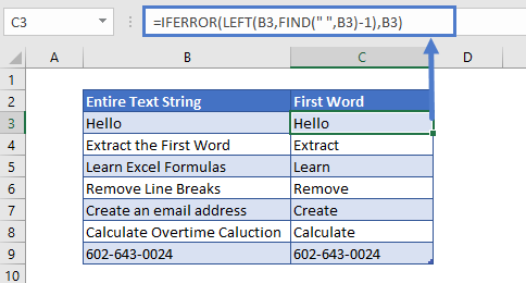 Extract First Word IFERROR 