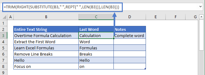 Exctract the Last word using 2nd Formula