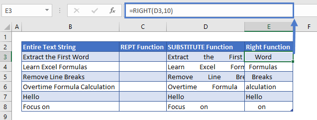 Extract last Word RIGHT Function usage