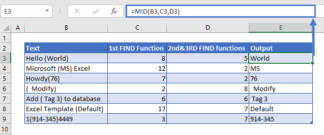 Extract Text Between Characters MID function