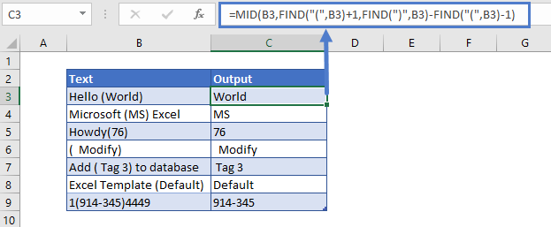 Extract Text Between Characters Formula