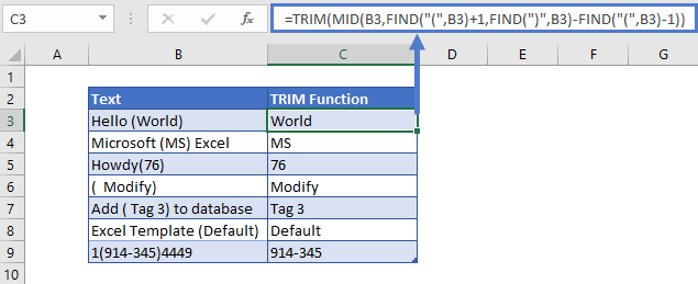 Extract Text Between Characters with Trim Function