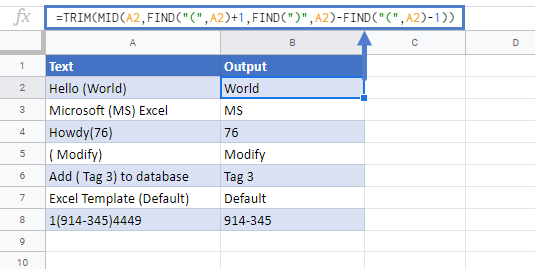 Extract Text Between Characters in Google Sheets