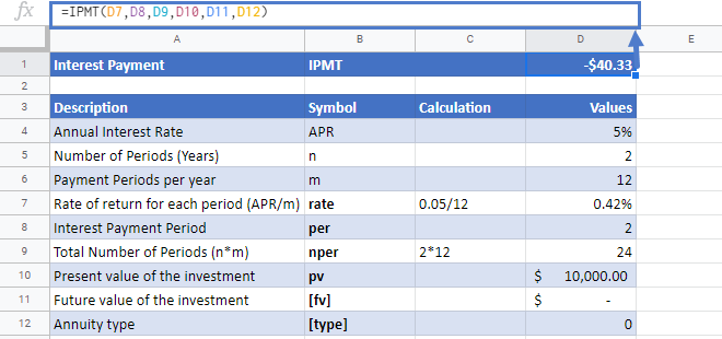 ipmt function google sheets