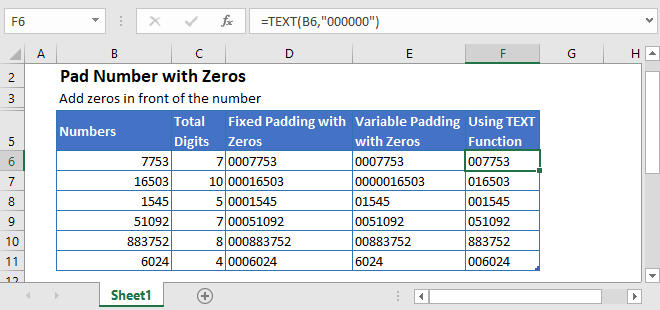 Pad Number With Zeros In Excel