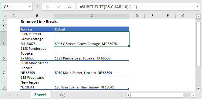 Remove Line Breaks in Excel