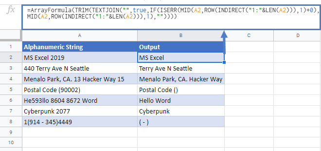 Remove Numbers from Text in Google Sheets