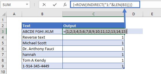 Reverse Text Dynamic Formula Step 1