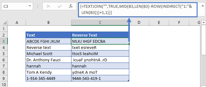 Reverse Text Dynamic Formula