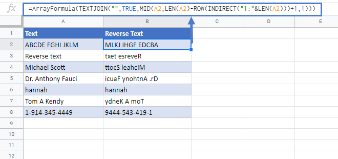 Reverse Text in Google Sheets