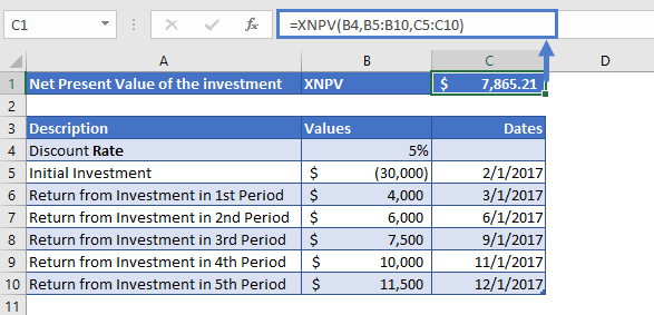 XNPV Excel Function Example 1