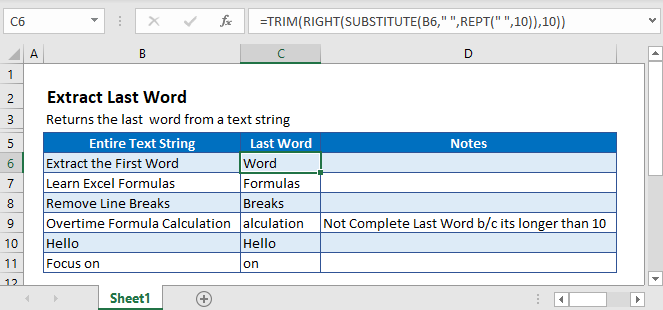 Extract Last Word in Excel