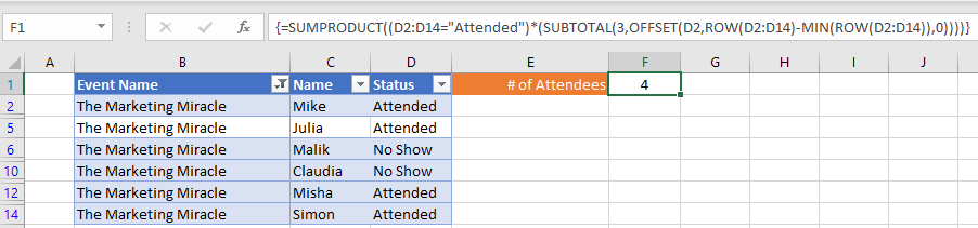 SUBTOTAL IF Formula